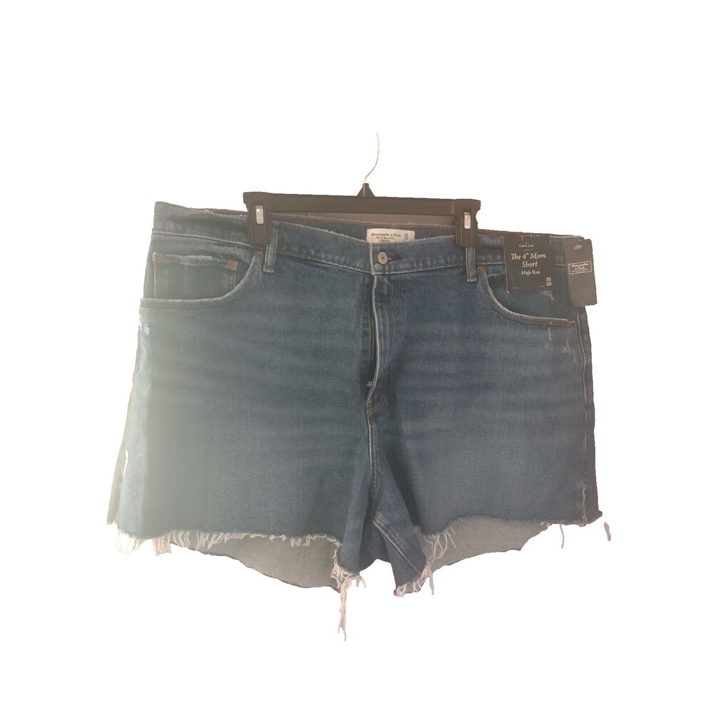 NWT Abercrombie & Fitch The 4" Mom Short Distressed Denim High Rise Size 20 - Picture 1 of 10
